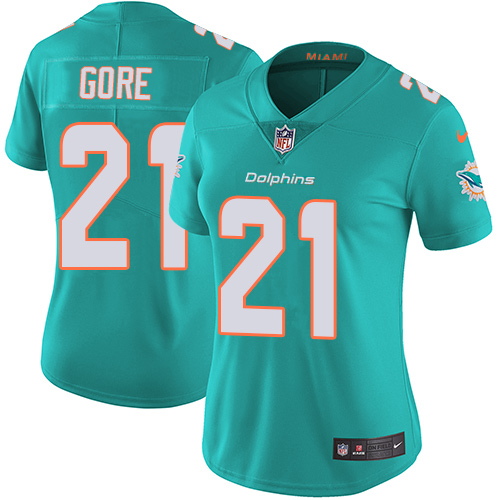 Nike Dolphins #21 Frank Gore Aqua Green Team Color Women's Stitched NFL Vapor Untouchable Limited Jersey - Click Image to Close